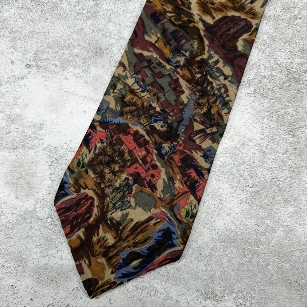 Christian‎ Dior 100% Silk Tie Mens One Size Brown Jacquard Necktie Western Art